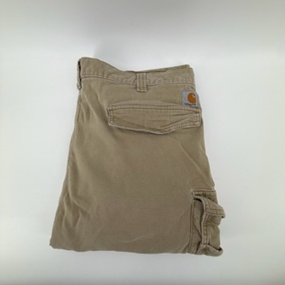 Carhartt Mens Relaxed Fit Cargo Pants Tan Khaki Cotton Stretch 42x30 Measures 28